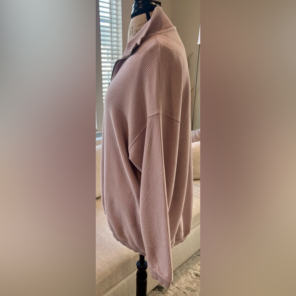 aerie Beyond Oversized Light Pink Quarter Zip Size Small 100% Cotton - Picture 2 of 16